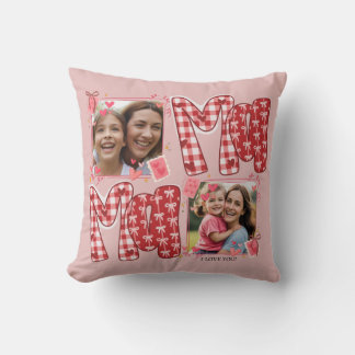 Valentine Mom and Child Pink Red Plaid Love Hearts クッション
