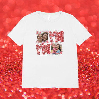 Valentine Mommy and Child Red Plaid Hearts Tシャツ