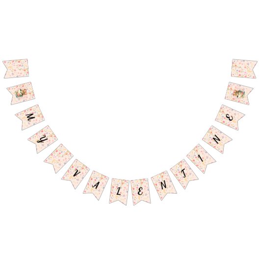 Valentine Party Decor with Roses and Cute Kitten バンティングフラッグ (全)