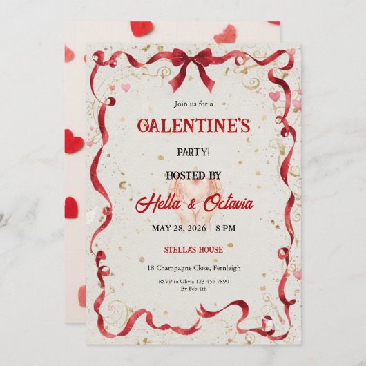 Valentine Party Invitation Printable 招待状 (正面/裏面)
