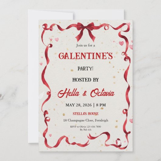 Valentine Party Invitation Printable 招待状 (正面)