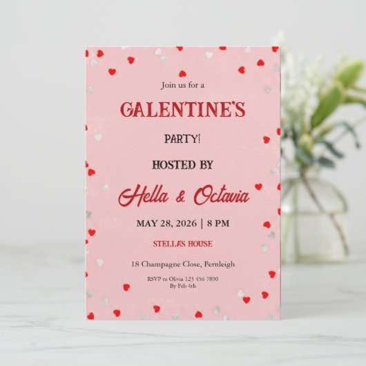Valentine Party Invitation Printable Template 招待状 (スタンド正面)