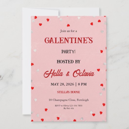 Valentine Party Invitation Printable Template 招待状 (正面)