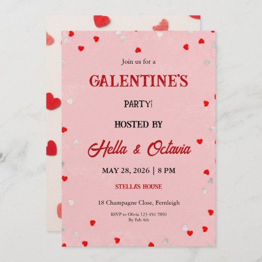 Valentine Party Invitation Printable Template 招待状 (正面/裏面)