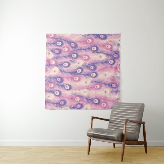 Valentine Peacock Feather Seamless Pattern in Pink タペストリー (インサイチュ(横))