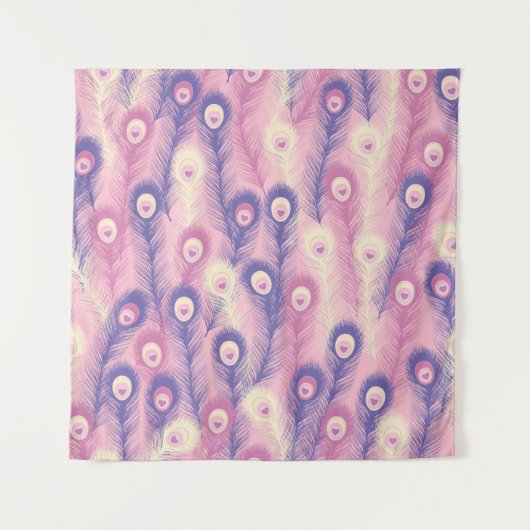 Valentine Peacock Feather Seamless Pattern in Pink タペストリー (正面)