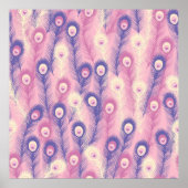 Valentine Peacock Feather Seamless Pattern in Pink ポスター (正面)