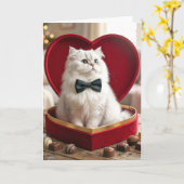 Valentine Persian Cat In Candy Box カード (黄色い花)