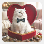 Valentine Persian Cat In Chocolate Candy Box スクエアシール (正面)