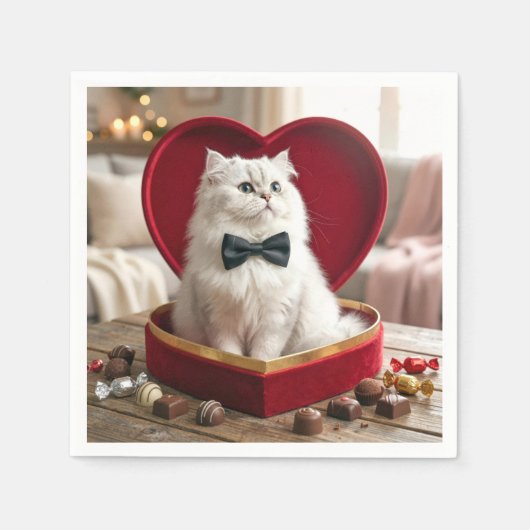 Valentine Persian Cat In Chocolate Candy Box スタンダードカクテルナプキン (正面)