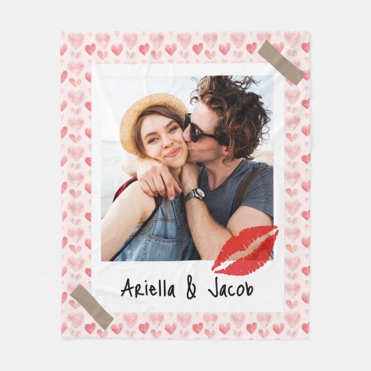 Valentine Photo Red Heart Custom Name フリースブランケット (正面)