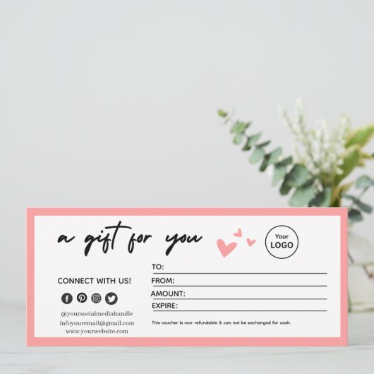 Valentine Pink Elegant Gift Certificate  (スタンド正面)