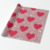 Valentine Pink Glitter & Hearts Wrapping Paper ラッピングペーパー (アンロールド)