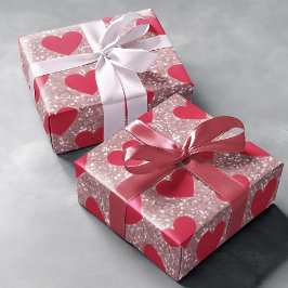 Valentine Pink Glitter & Hearts Wrapping Paper  ラッピングペーパー