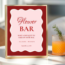 Valentine Pink Heart bridal shower flower bar Sign ポスター