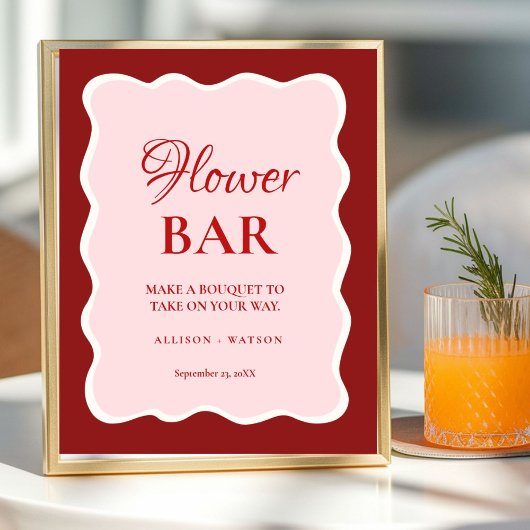 Valentine Pink Heart bridal shower flower bar Sign ポスター