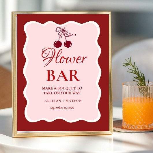 Valentine Pink Heart bridal shower flower bar Sign ポスター