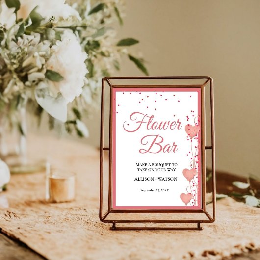 Valentine Pink Heart bridal shower flower bar Sign ポスター