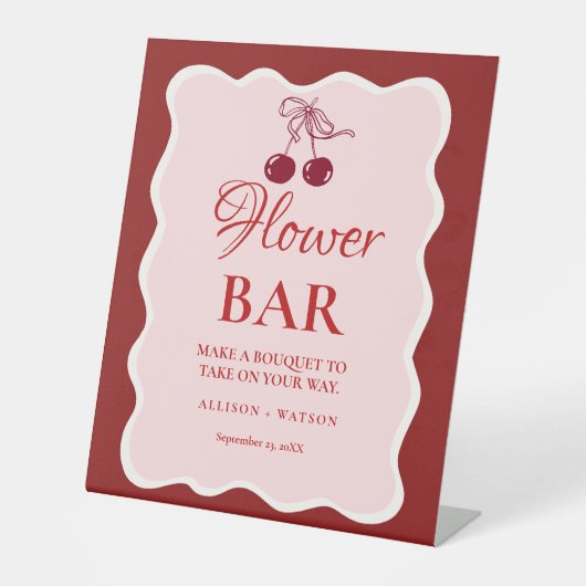 Valentine Pink Heart bridal shower flower bar Sign 台座サイン (正面)