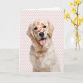 Valentine Pink Hearts with Golden Retriever カード (黄色い花)