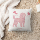 Valentine Pink Poodle Pillow with Custom Name クッション (ブランケット)