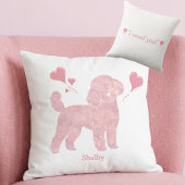 Valentine Pink Poodle Pillow with Custom Name クッション