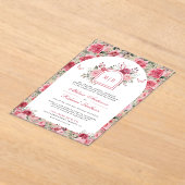 Valentine Pink Red Roses Butterfly Arch Wedding アクリル招待状 (レイダウン)