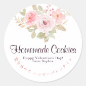 Valentine Pink Roses Watercolor Elegant Bakery ラウンドシール (正面)