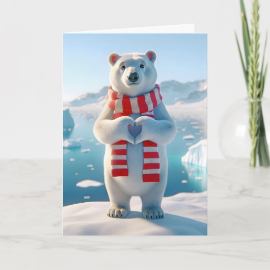 Valentine Polar Bear With Paws Forming a Heart カード (正面)