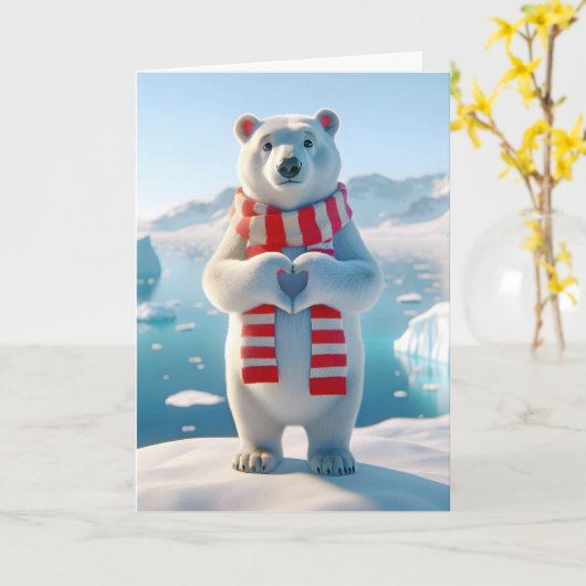 Valentine Polar Bear With Paws Forming a Heart カード (黄色い花)