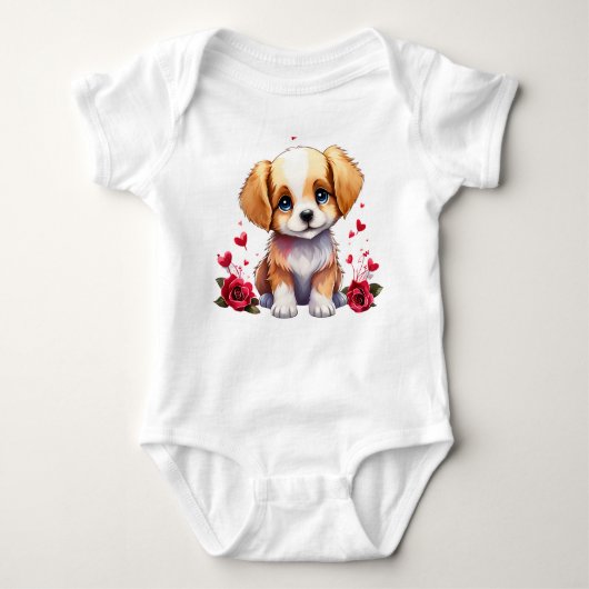 Valentine Puppy, Whimsical Valentine, Personalized ベビーボディスーツ (正面)