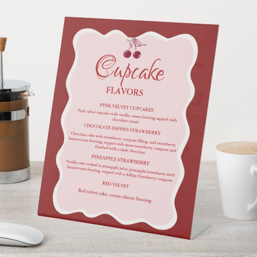 Valentine Red and pink Cupcake flavors sign 台座サイン (インサイチュ)