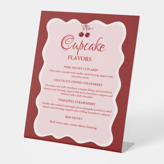 Valentine Red and pink Cupcake flavors sign 台座サイン (正面)