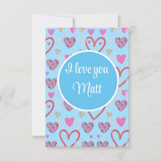 Valentine Red Happy heart romance graphic サンキューカード (正面)