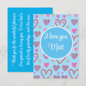 Valentine Red Happy heart romance graphic サンキューカード (正面/裏面)