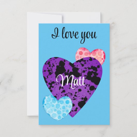 Valentine Red Happy hearts romance graphic サンキューカード (正面)