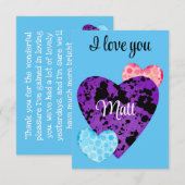 Valentine Red Happy hearts romance graphic サンキューカード (正面/裏面)