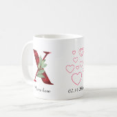 Valentine Red Heart Floral Letter X Initial Mug コーヒーマグカップ (正面左)
