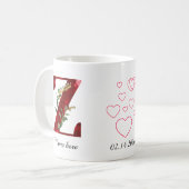 Valentine Red Heart Floral Letter Z Initial Mug コーヒーマグカップ (正面左)