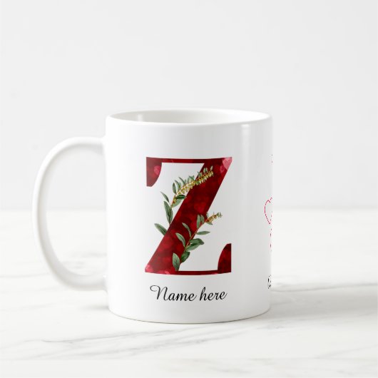Valentine Red Heart Floral Letter Z Initial Mug コーヒーマグカップ (左)