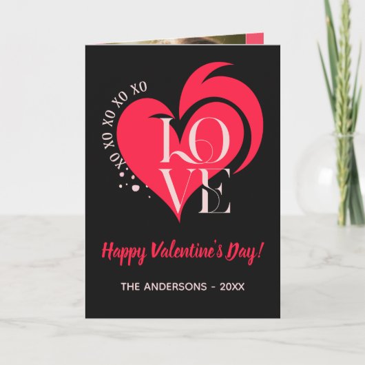  Valentine Red Heart Love. Custom Text & Photo カード (正面)