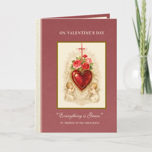 Valentine Roses Angels St. Therese Heart Cross カード (正面)