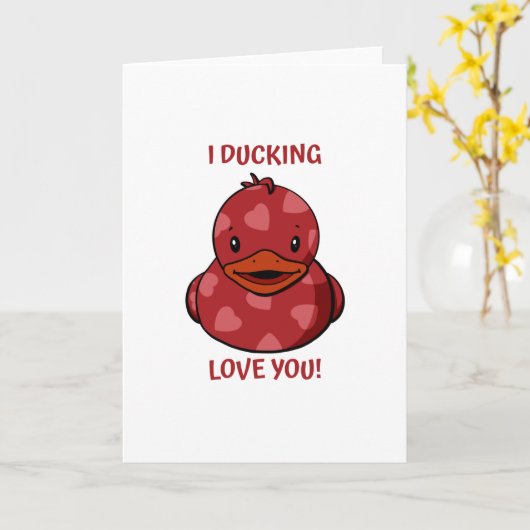 Valentine Rubber Duck カード (黄色い花)