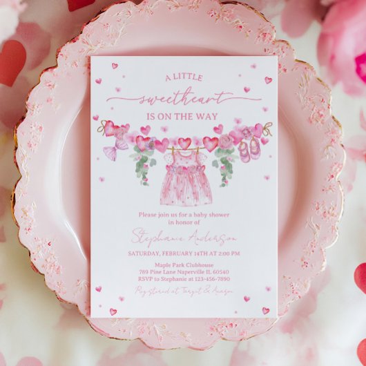 Valentine’s Baby Shower Invitation, Pink Heart 招待状