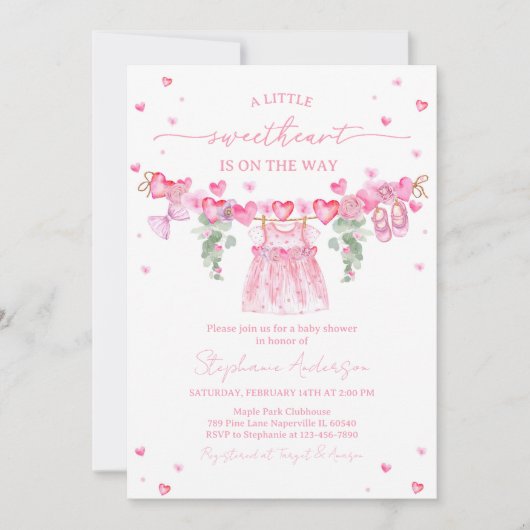 Valentine’s Baby Shower Invitation, Pink Heart 招待状 (正面)