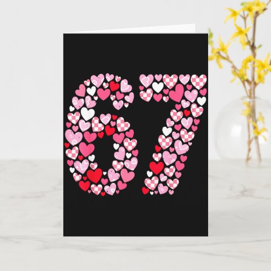 Valentine’s Day 67 Hearts Romantic Funny Six Seven カード (黄色い花)