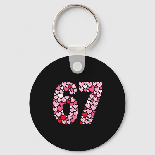 Valentine’s Day 67 Hearts Romantic Funny Six Seven キーホルダー (正面)