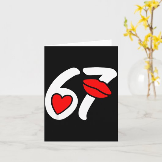 Valentine’s Day 67 Meme Lips And Heart Funny Six S カード (黄色い花)