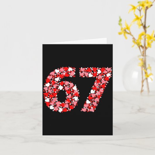 Valentine’s Day 67 Meme With Hearts Funny Six Seve カード (黄色い花)