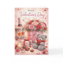Valentine’s Day Card – Romantic Teddy Bear & Roses